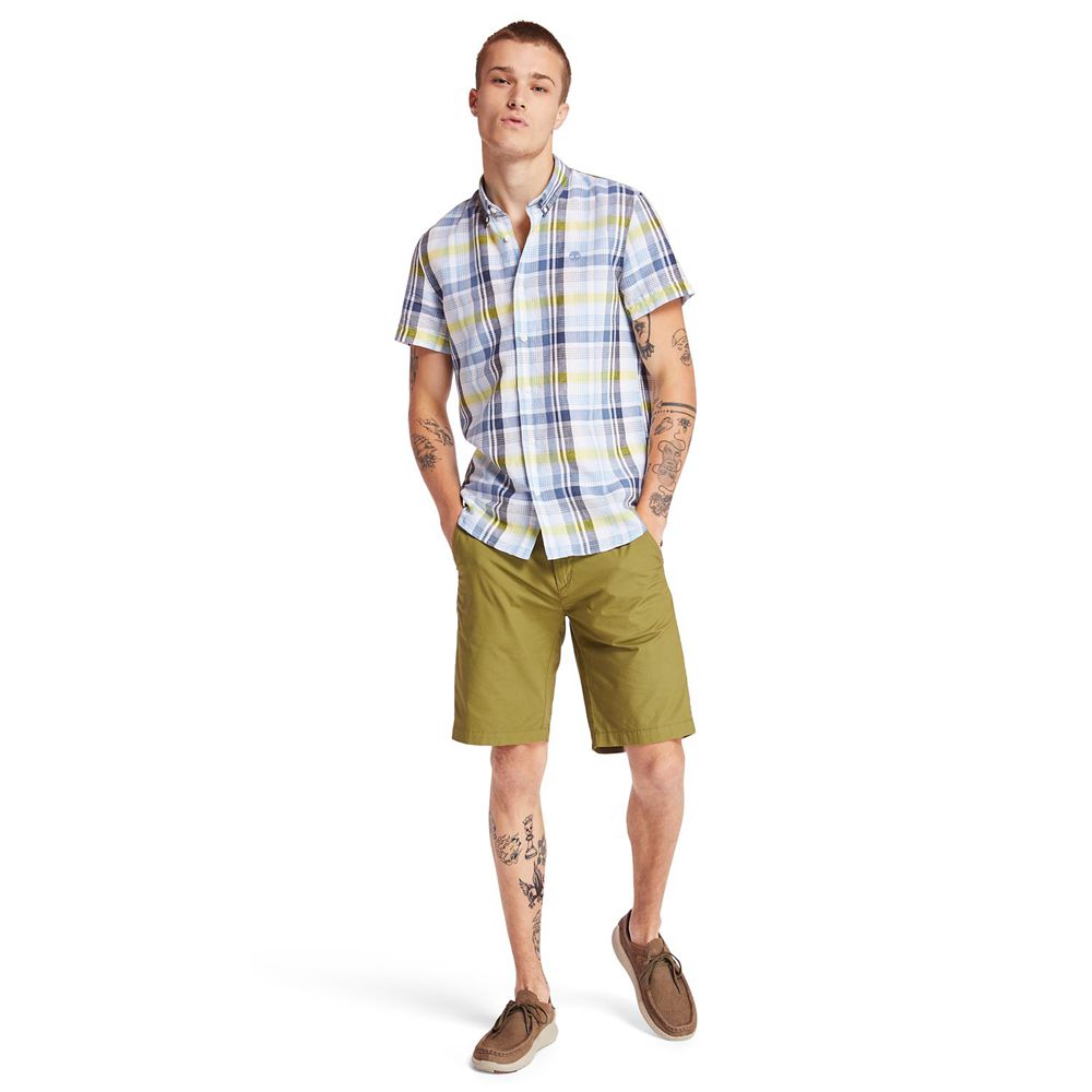 Timberland Πουκαμισα Ανδρικα Μπλε - Mill River Slim Fit Madras - Greece 5032198-TI